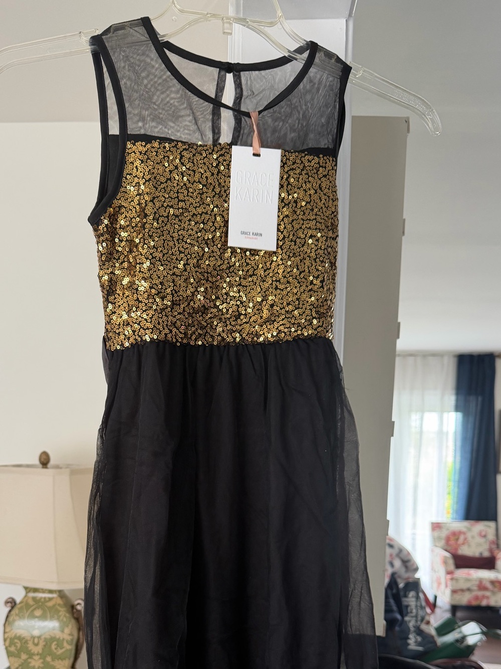 Grace Karin Black and Gold Sequin Girls' Party Dress